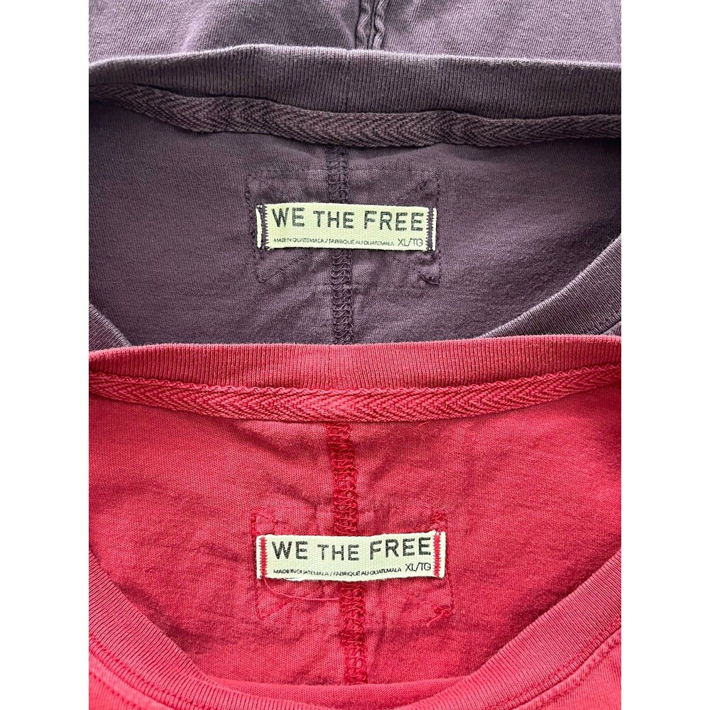 Free People We The Free Perfect Oversized Tees XL Red Purple Seam Back Lot of 2